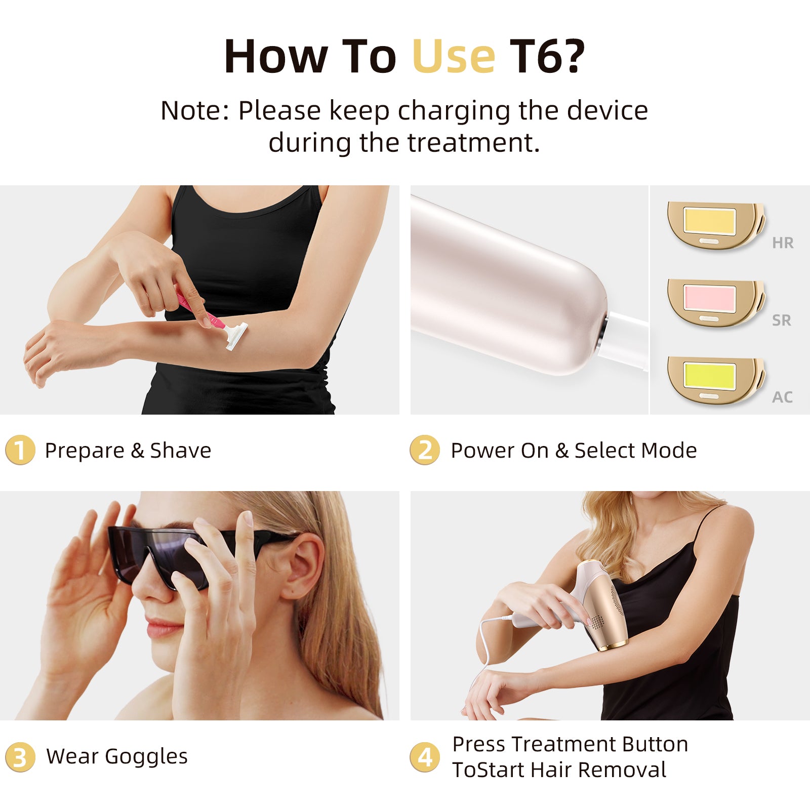 Premium T6 Unlimited Skin Sensor ICE Cold IPL Hair Removal with 3 replacement heads